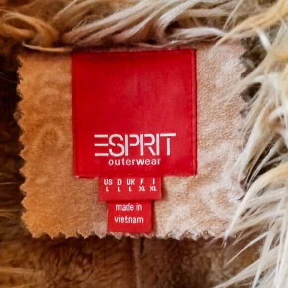 Esprit Outerwear Boutique Women's Suede Faux Fur Trim Jacket Size L Creamy Color - Picture 3 of 8